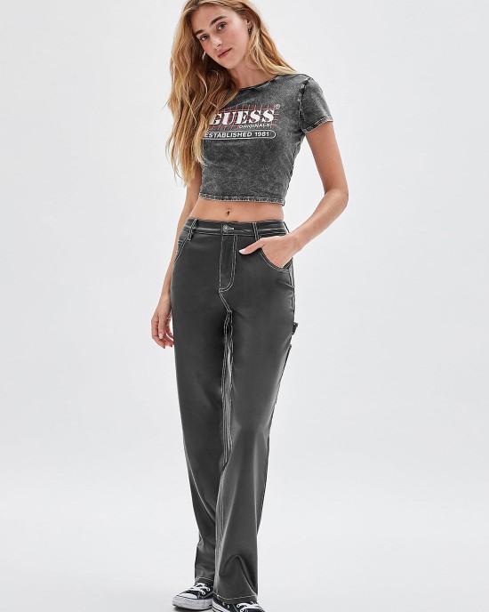 Guess Originals Black Raelyn Grid Logo Crop T-Shirt Guess Originals Black Raelyn Grid Logo Crop T-Shirt