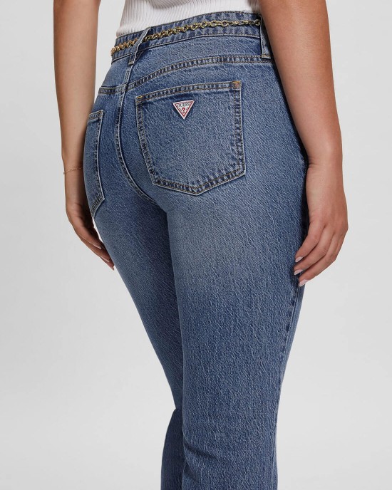 Mid-Rise G-Belt Sexy Straight Leg Denim Jeans In Lunar Blue Wash