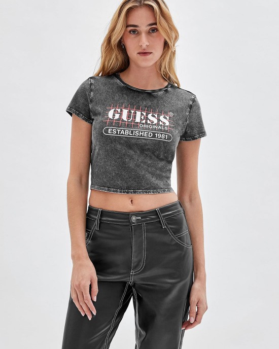 Guess Originals Black Raelyn Grid Logo Crop T-Shirt Guess Originals Black Raelyn Grid Logo Crop T-Shirt