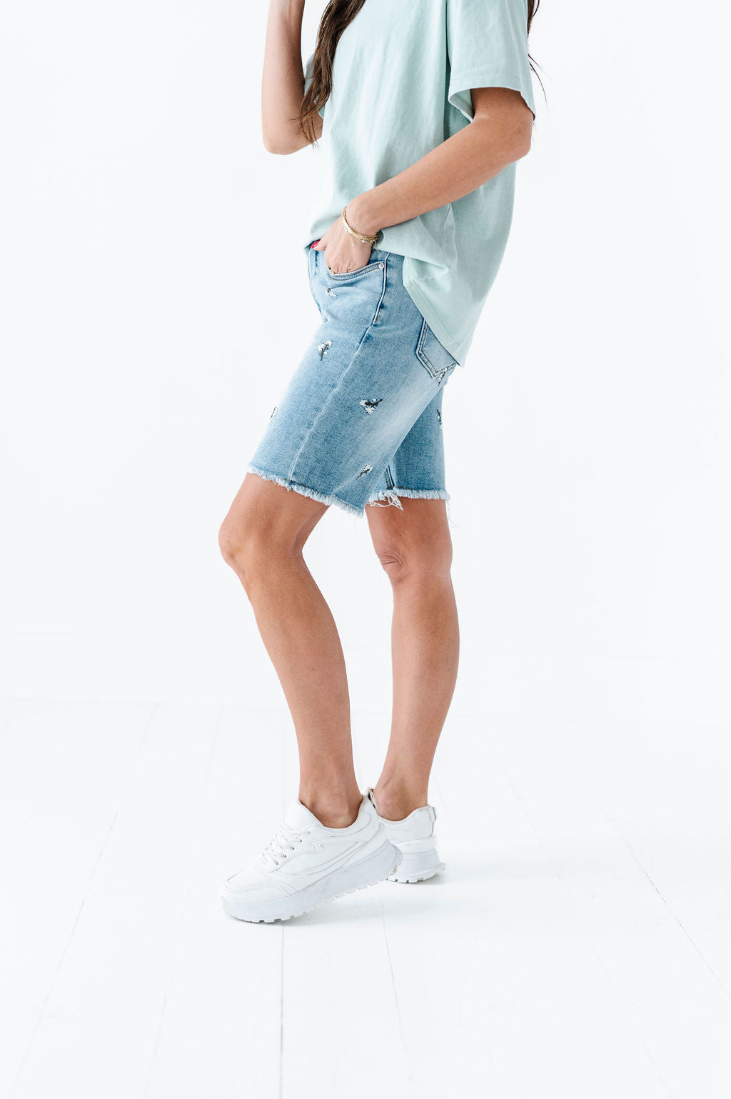 Sunny Embroidered Denim Bermuda Shorts