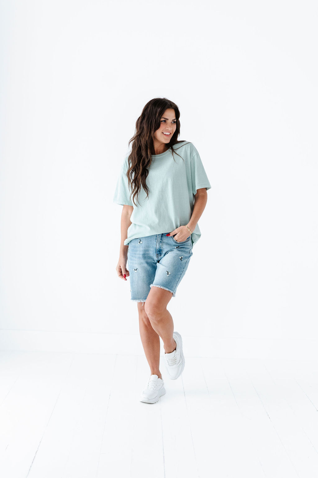 Sunny Embroidered Denim Bermuda Shorts