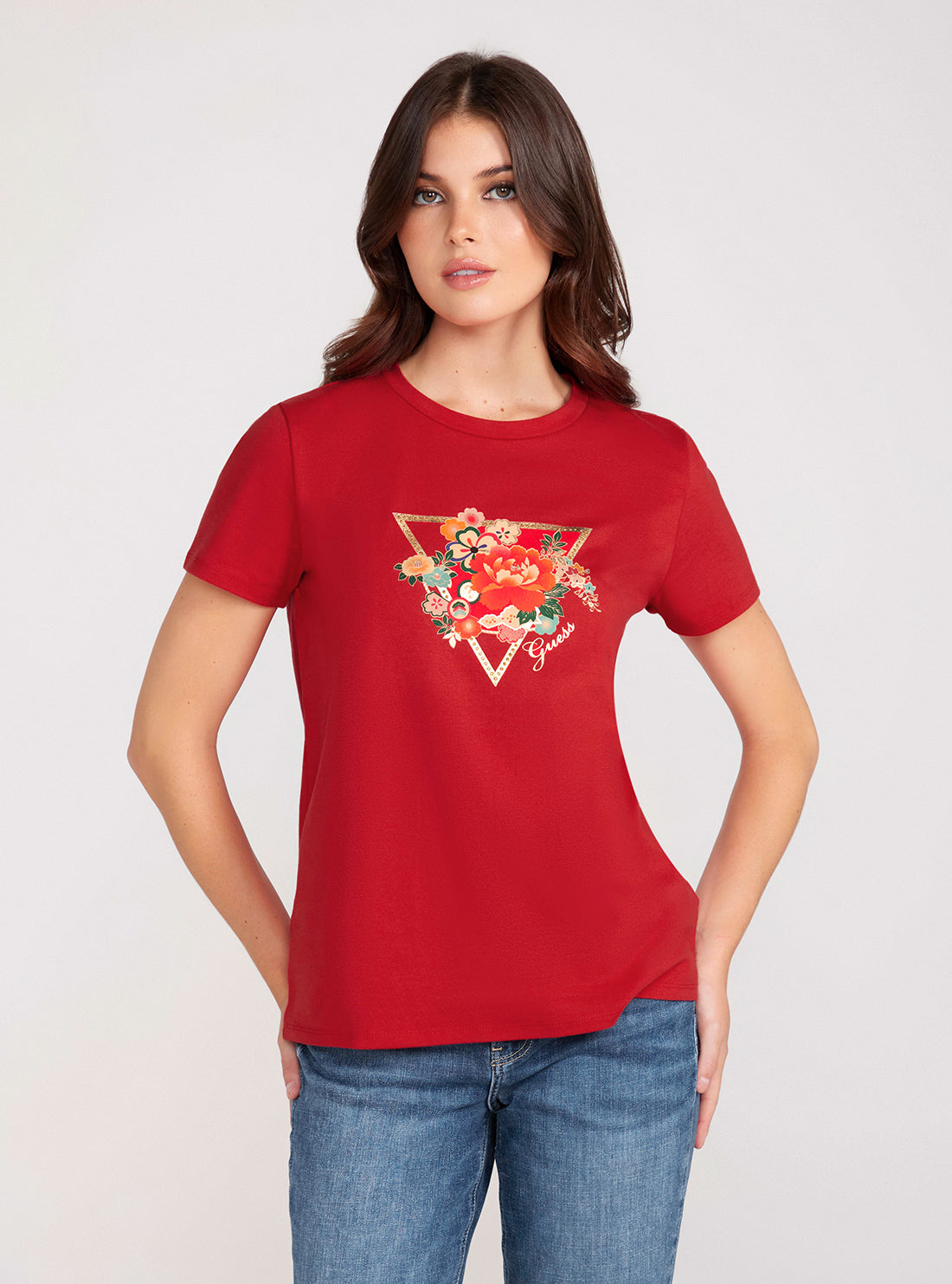 Red Short Sleeve Flower Logo Easy T-Shirt Red Short Sleeve Flower Logo Easy T-Shirt