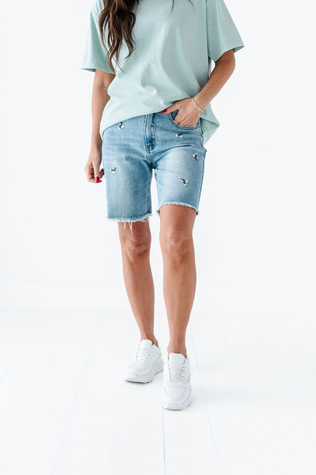 Sunny Embroidered Denim Bermuda Shorts