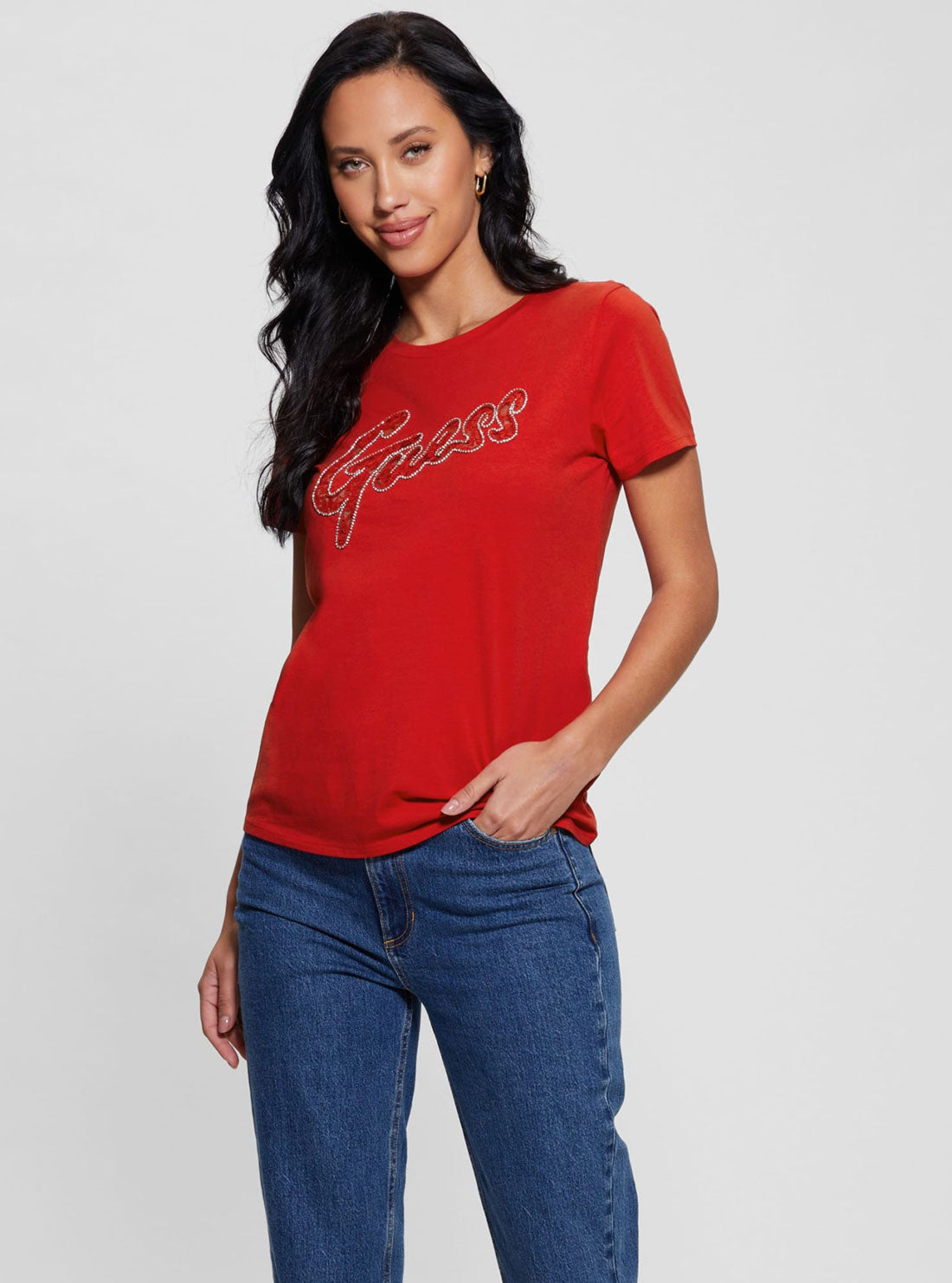Red Short Sleeve Lace Logo T-Shirt Red Short Sleeve Lace Logo T-Shirt