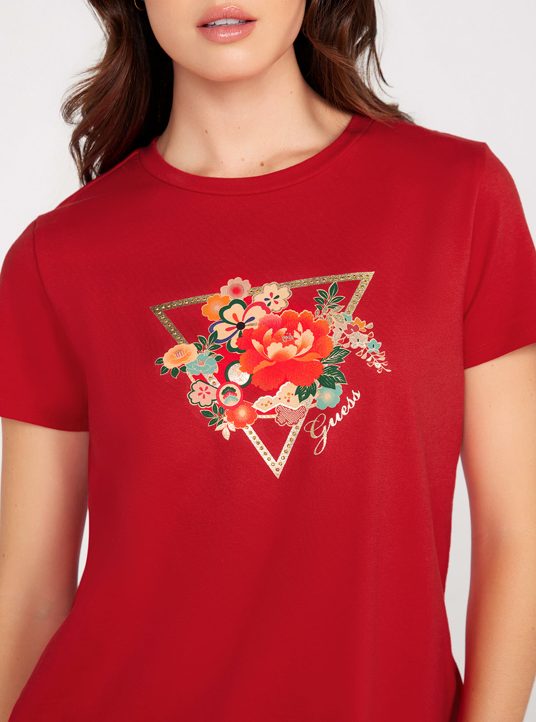 Red Short Sleeve Flower Logo Easy T-Shirt Red Short Sleeve Flower Logo Easy T-Shirt