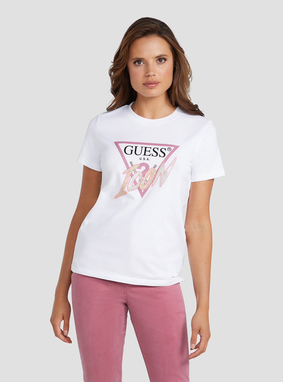 Eco White Sequin Icon Logo T-Shirt