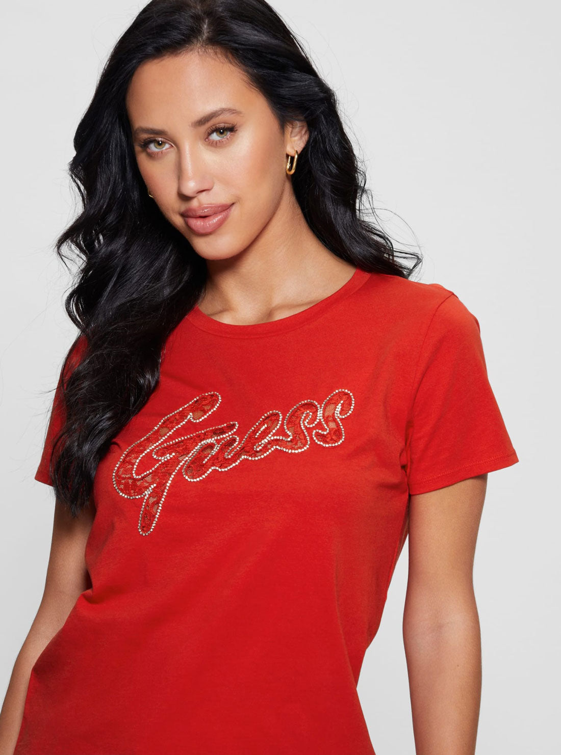 Red Short Sleeve Lace Logo T-Shirt Red Short Sleeve Lace Logo T-Shirt